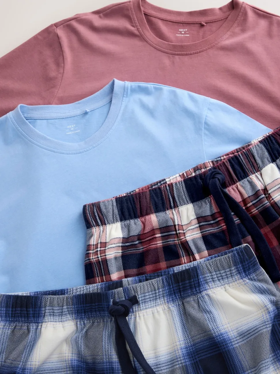 Blue/ Mauve Purple Cosy Short Sleeve Pyjamas Set 2 Pack