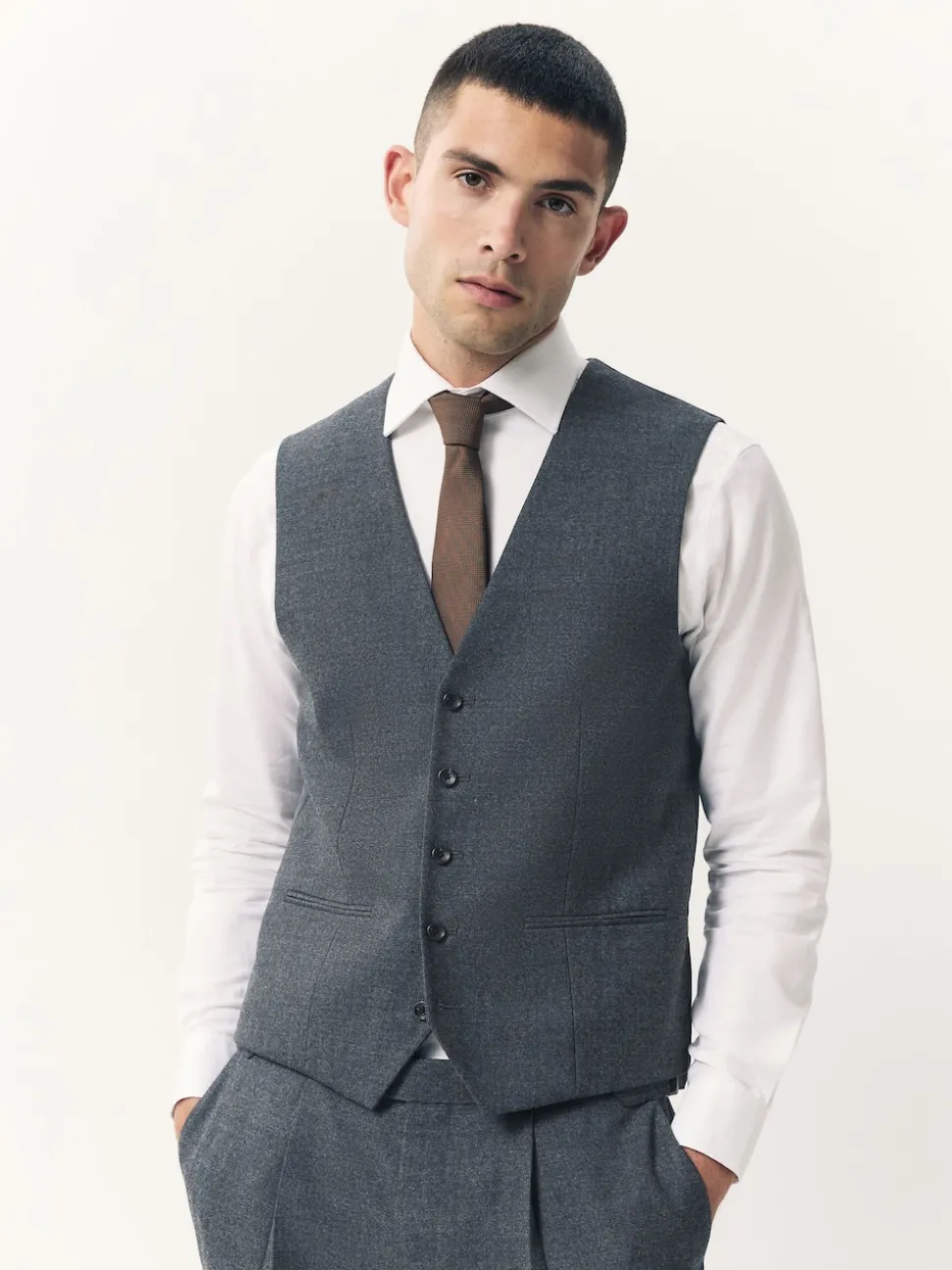 Blue Merino Wool Blend Suit Waistcoat