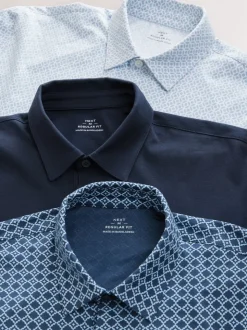 Blue Navy Geo Regular Fit Short Sleeve Jersey Polo Shirts 3 Pack