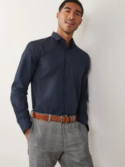 Blue Navy Regular Fit Easy Care Single Cuff Smart Shirt