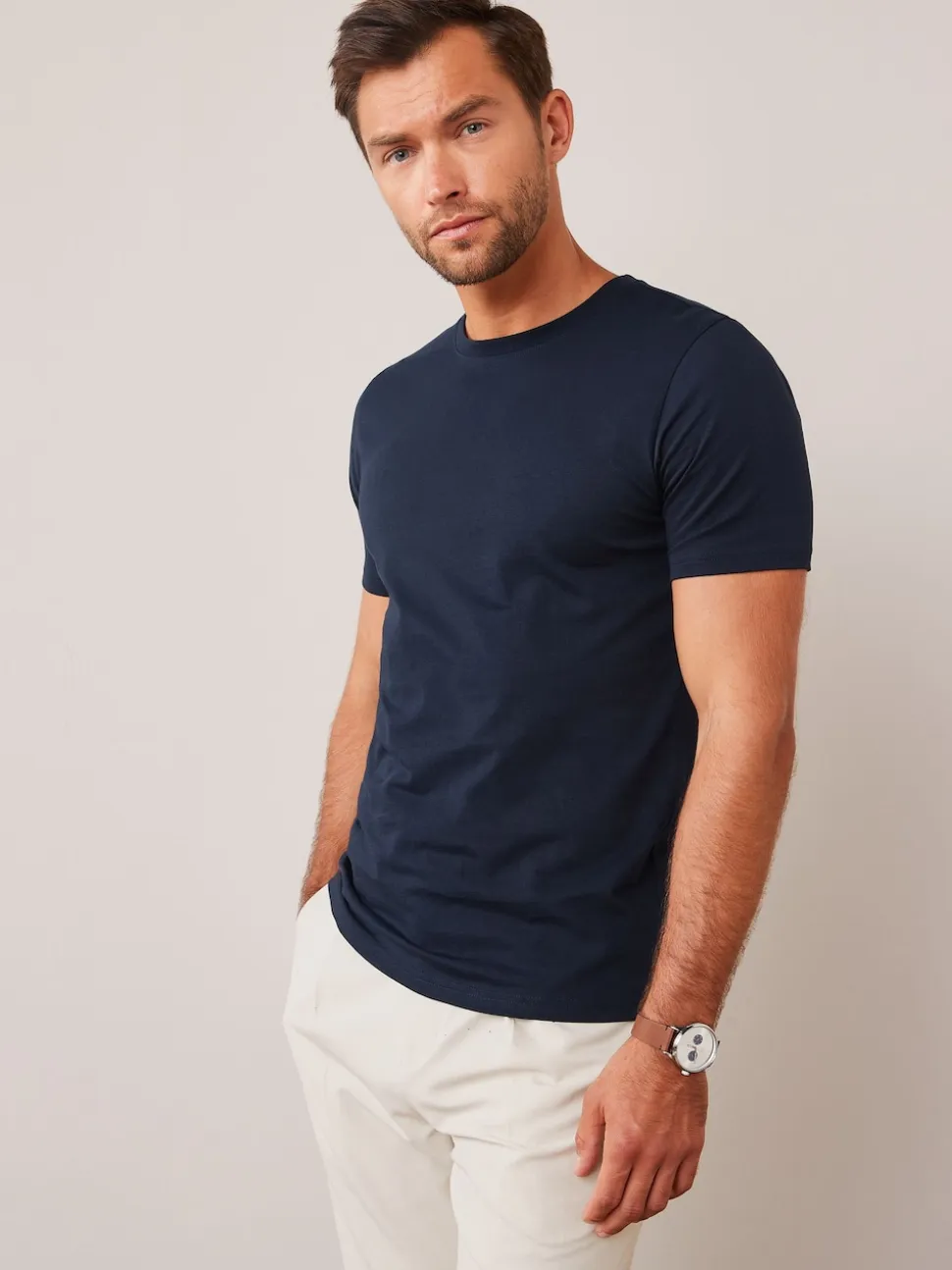 Blue Navy Slim Fit Essential Crew Neck Cotton T-Shirt