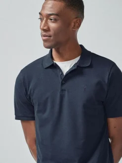 Blue Navy Slim Fit Short Sleeve Pique Polo Shirt