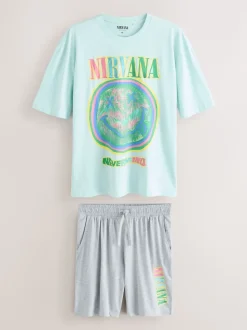 Blue Nirvana Short Sleeve Jersey Pyjamas Set