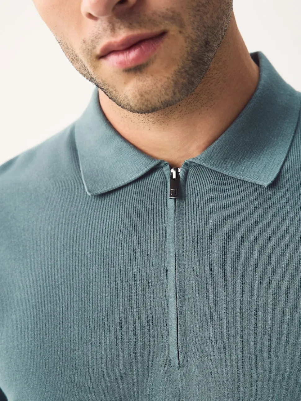 Blue Quarter Zip N.Premium Relaxed Fit Mid Weight Short Sleeve Knit Polo Shirt