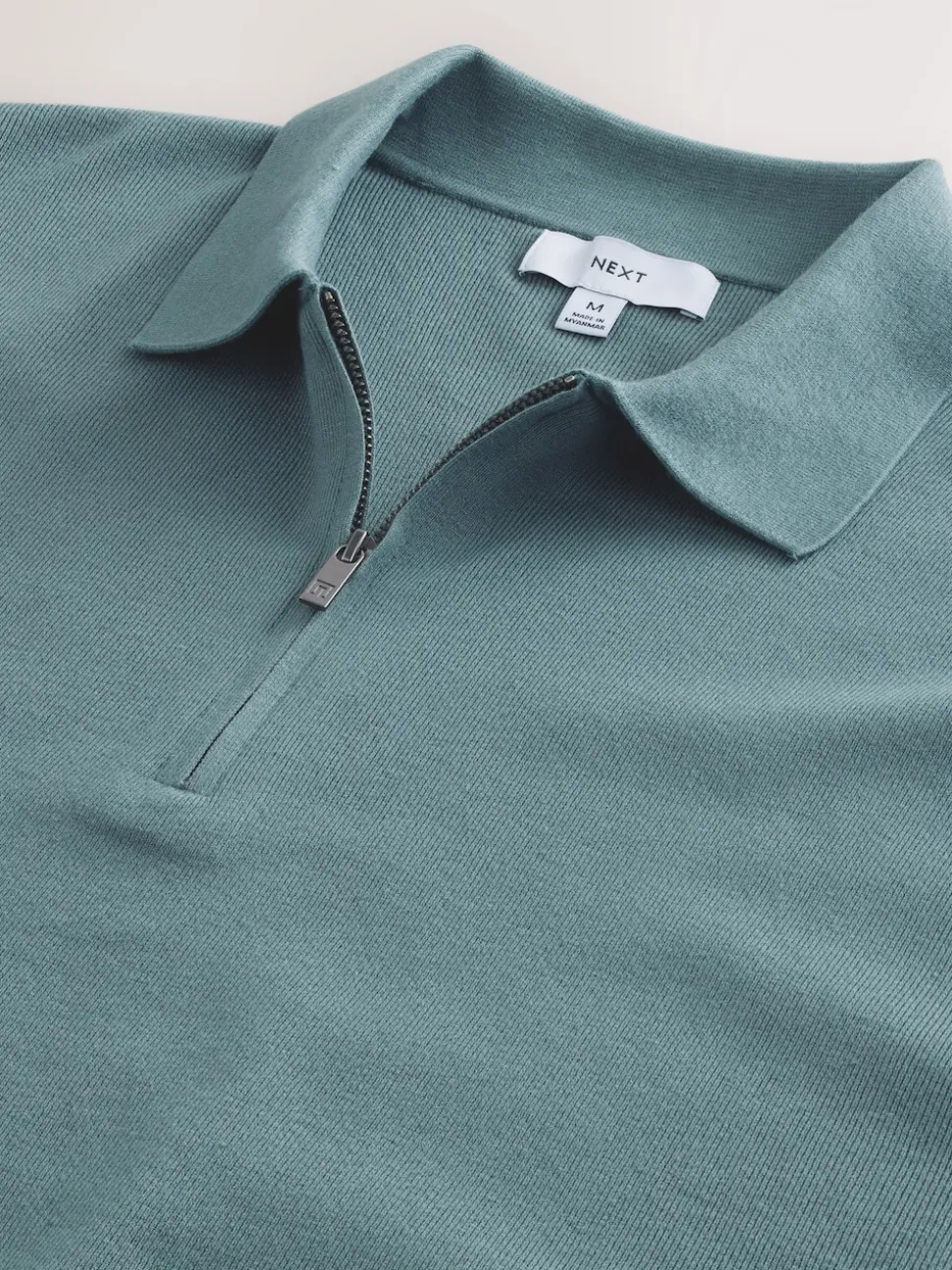 Blue Quarter Zip N.Premium Relaxed Fit Mid Weight Short Sleeve Knit Polo Shirt