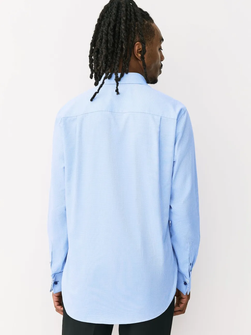 Blue Regular Fit 100% Cotton Textured Long Sleeve Formal Shirt with Trim