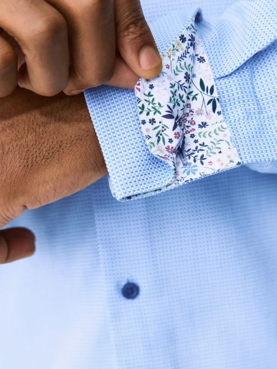 Blue Regular Fit 100% Cotton Textured Long Sleeve Formal Shirt with Trim
