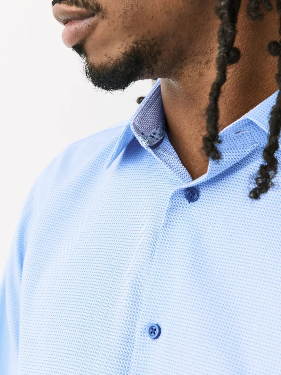 Blue Regular Fit 100% Cotton Textured Long Sleeve Formal Shirt with Trim