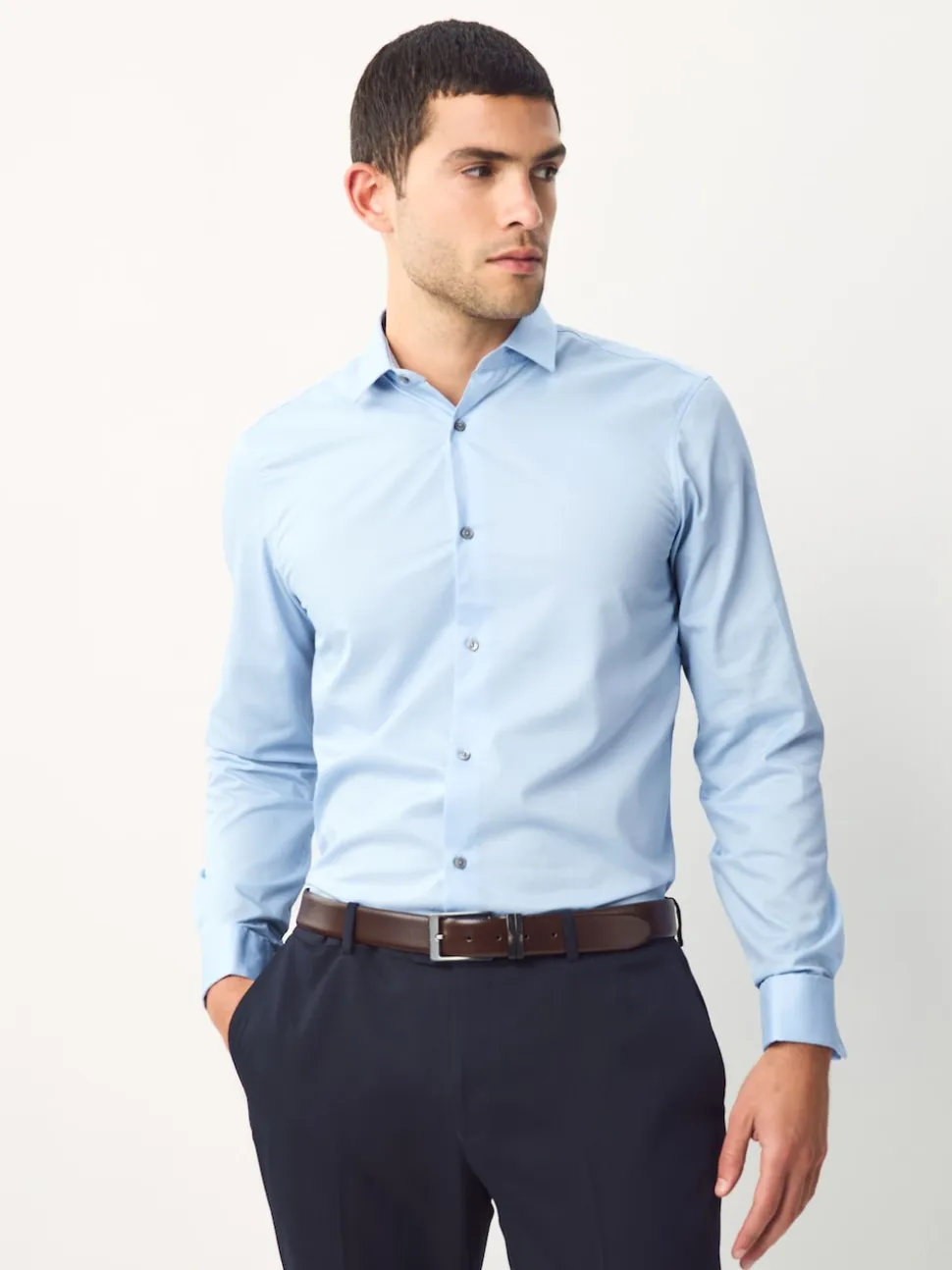 Blue Regular Fit Double Cuff Easy Care Textured Smart Shirt