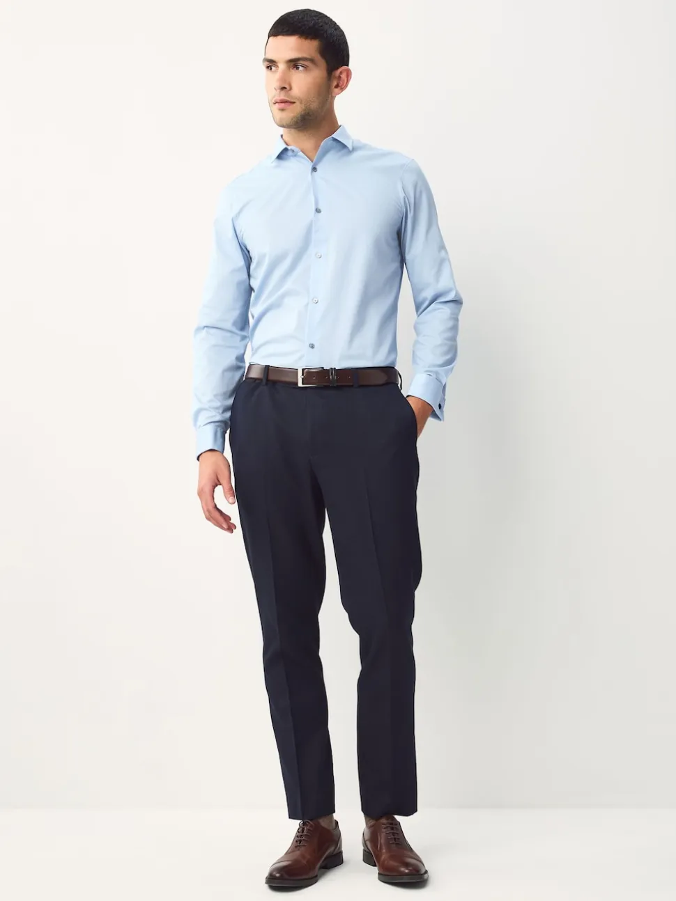 Blue Regular Fit Double Cuff Easy Care Textured Smart Shirt