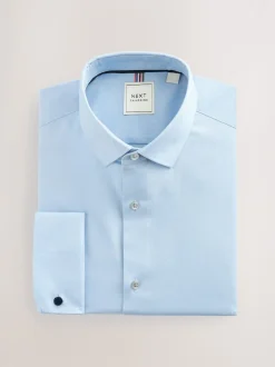 Blue Regular Fit Double Cuff Easy Care Textured Smart Shirt