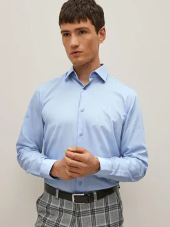 Blue Regular Fit Easy Care Textured Single Cuff Smart Shirt