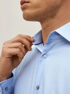 Blue Regular Fit Easy Care Textured Single Cuff Smart Shirt
