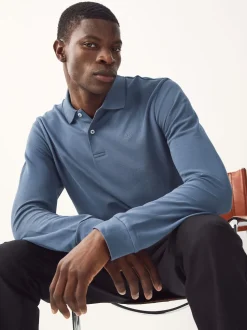 Blue Regular Fit Long Sleeve Pique Polo Shirt
