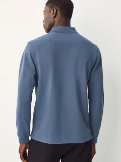 Blue Regular Fit Long Sleeve Pique Polo Shirt