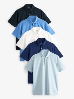 Blue Regular Fit Short Sleeve Jersey Polo Shirts 5 Pack
