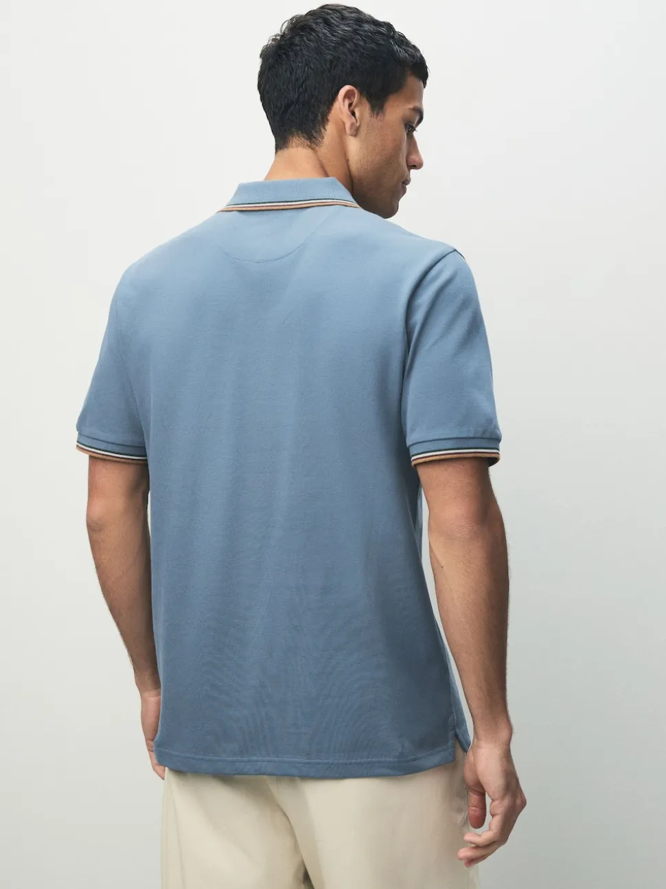 Blue Regular Fit Short Sleeve Tipped Polo Shirt