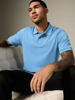 Blue Regular Fit Short Sleeve Pique Polo Shirt