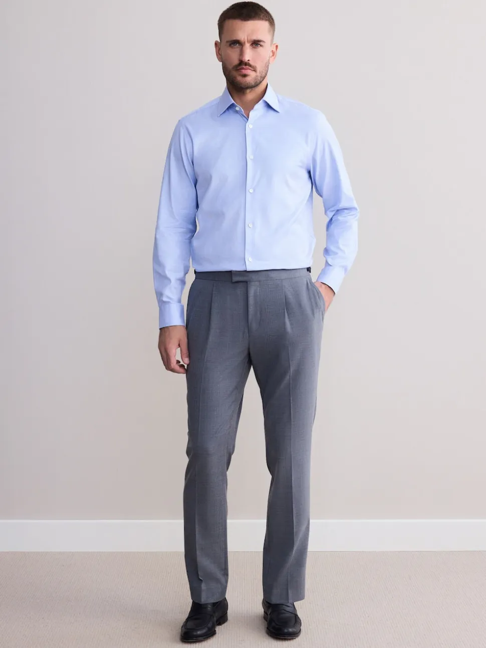 Blue Regular Fit Signature 100% Cotton with Textured Smart Shirt