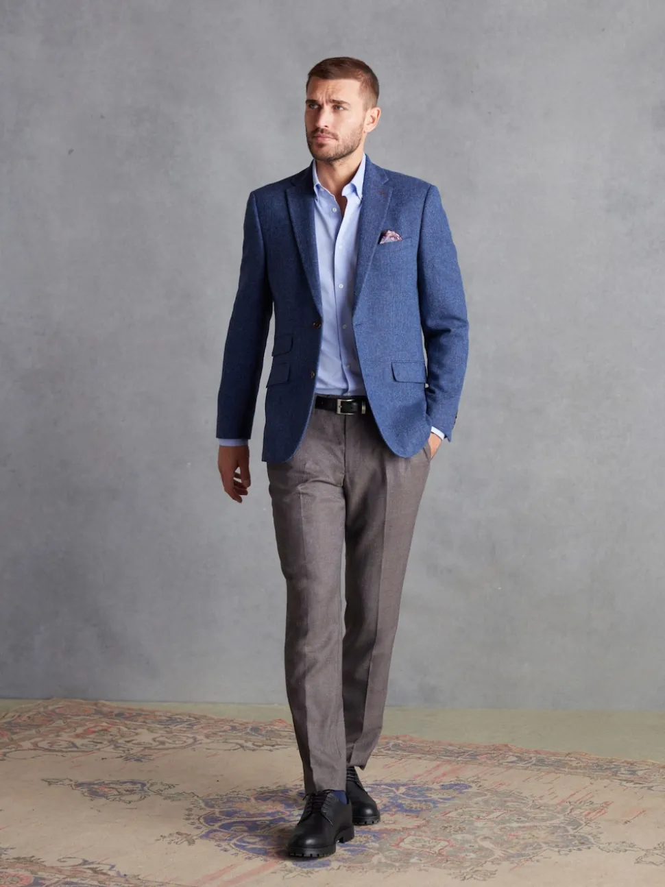 Blue Regular Fit Signature Wool Blend Herringbone Nova Fides Blazer