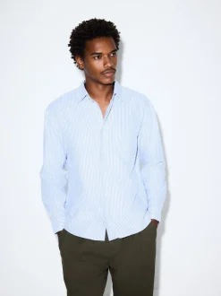 Blue Regular Fit Stripe Oxford Long Sleeve Shirt