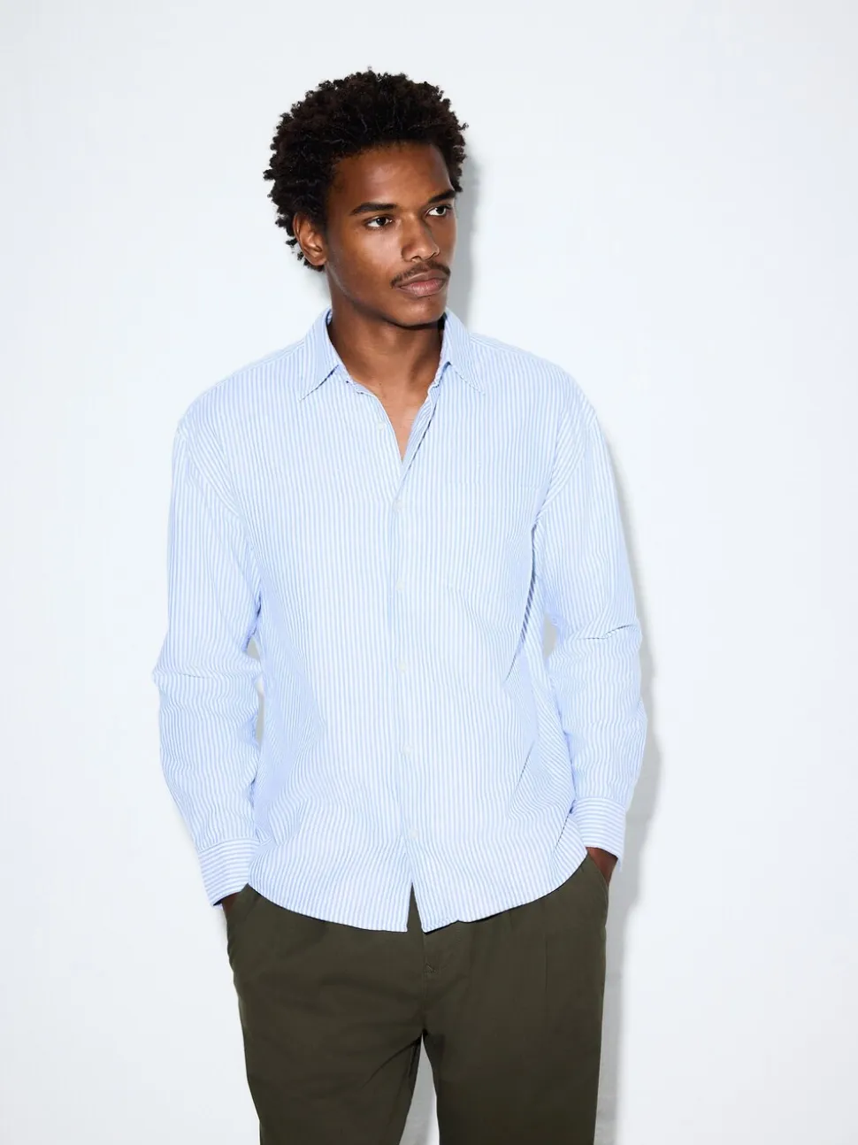 Blue Regular Fit Stripe Oxford Long Sleeve Shirt