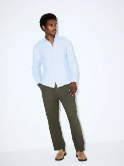 Blue Regular Fit Stripe Oxford Long Sleeve Shirt