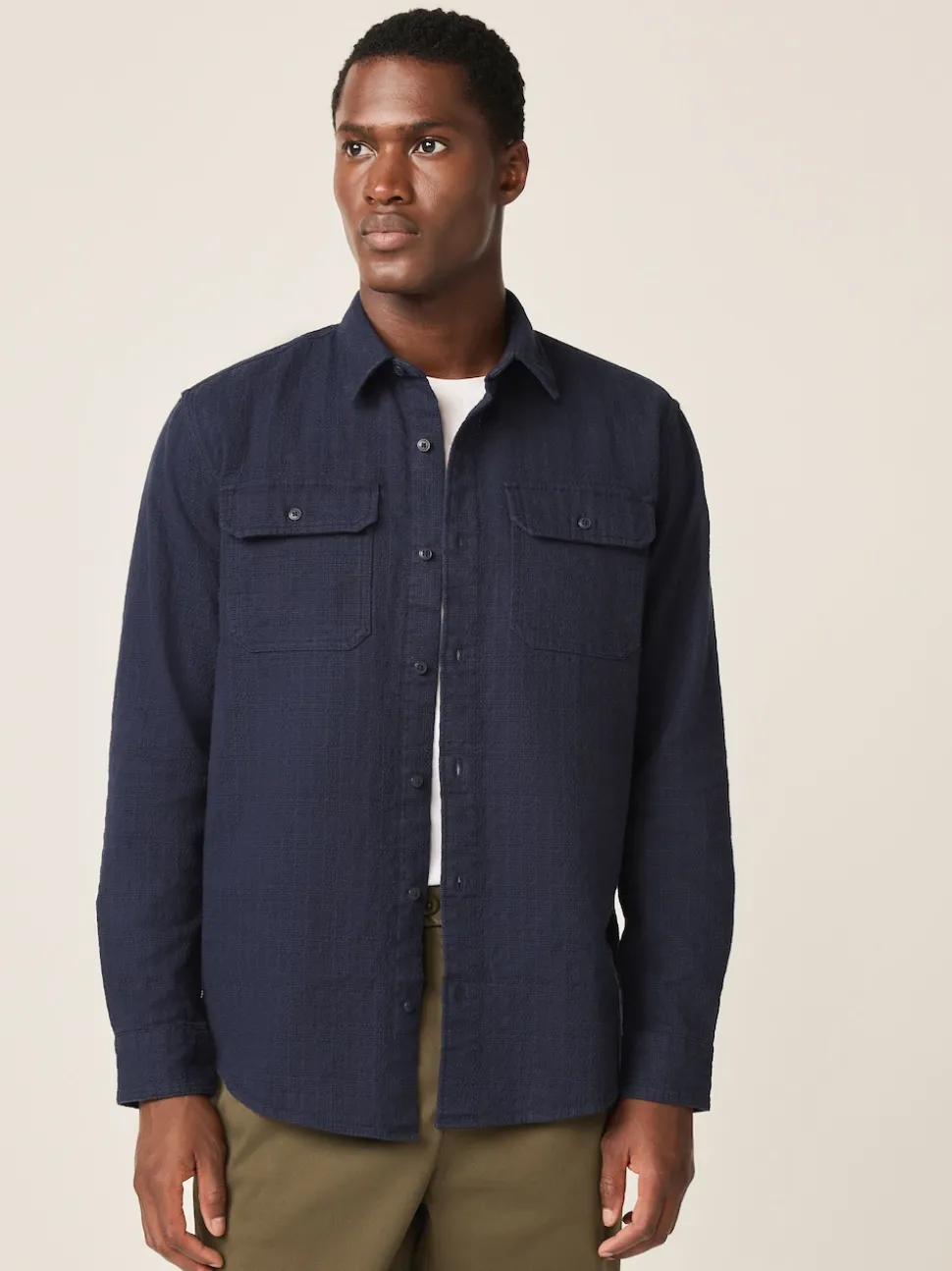 Blue Regular Fit Textured Waffle Long Sleeve Shirt