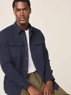 Blue Regular Fit Textured Waffle Long Sleeve Shirt