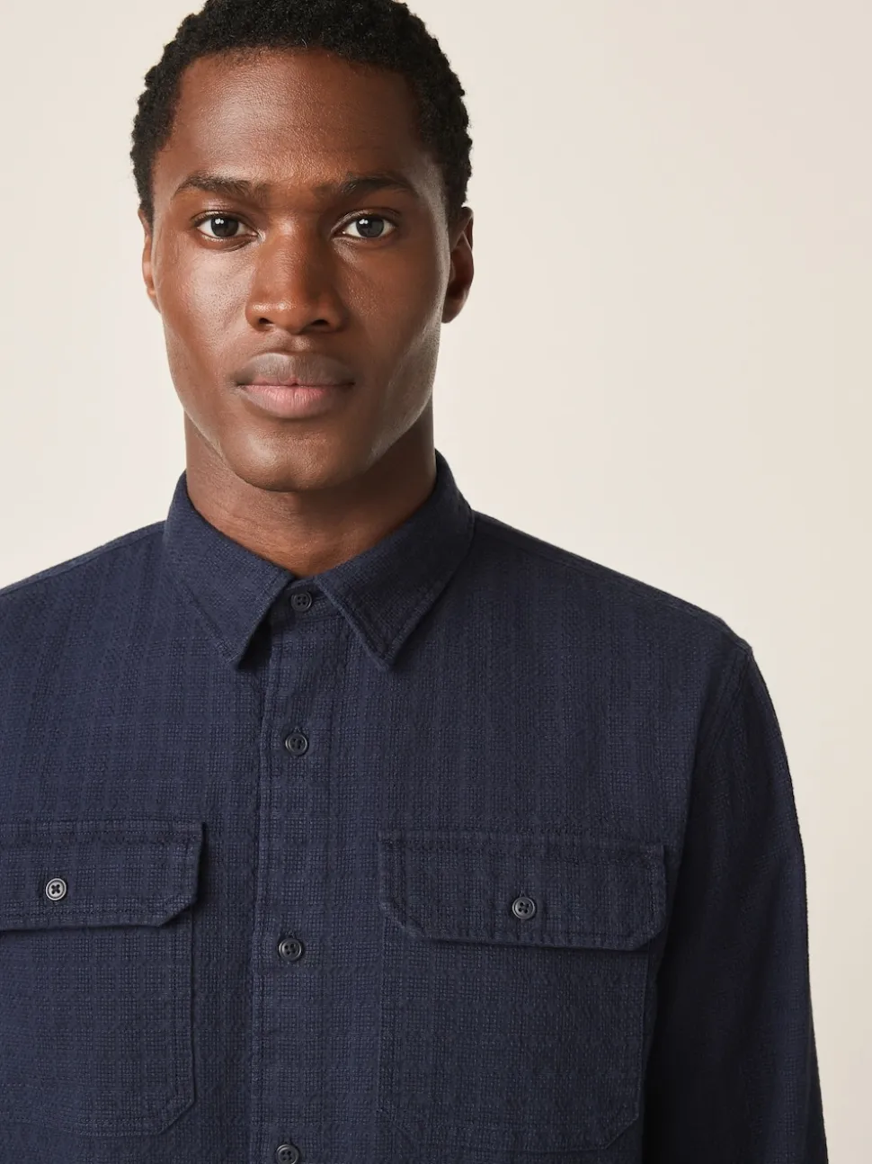 Blue Regular Fit Textured Waffle Long Sleeve Shirt