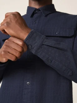 Blue Regular Fit Textured Waffle Long Sleeve Shirt