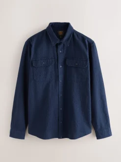 Blue Regular Fit Textured Waffle Long Sleeve Shirt