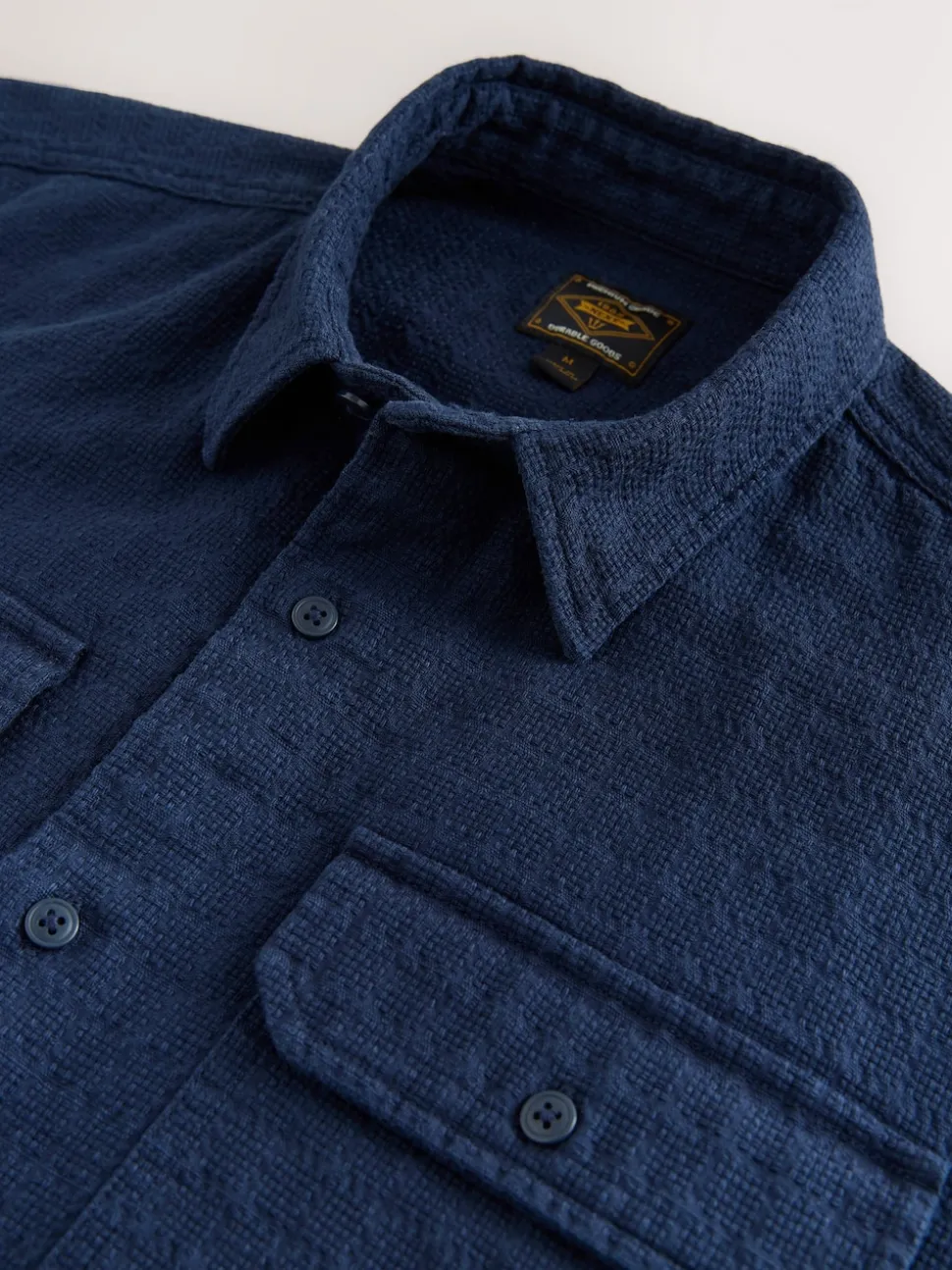 Blue Regular Fit Textured Waffle Long Sleeve Shirt