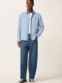 Blue Regular Fit Textured Twin Pocket Long Sleeve Shirt