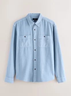 Blue Regular Fit Textured Twin Pocket Long Sleeve Shirt