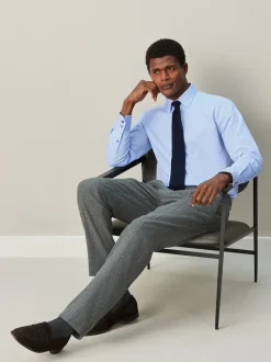 Blue Regular Fit Textured Long Sleeve Formal Shirt with Trim