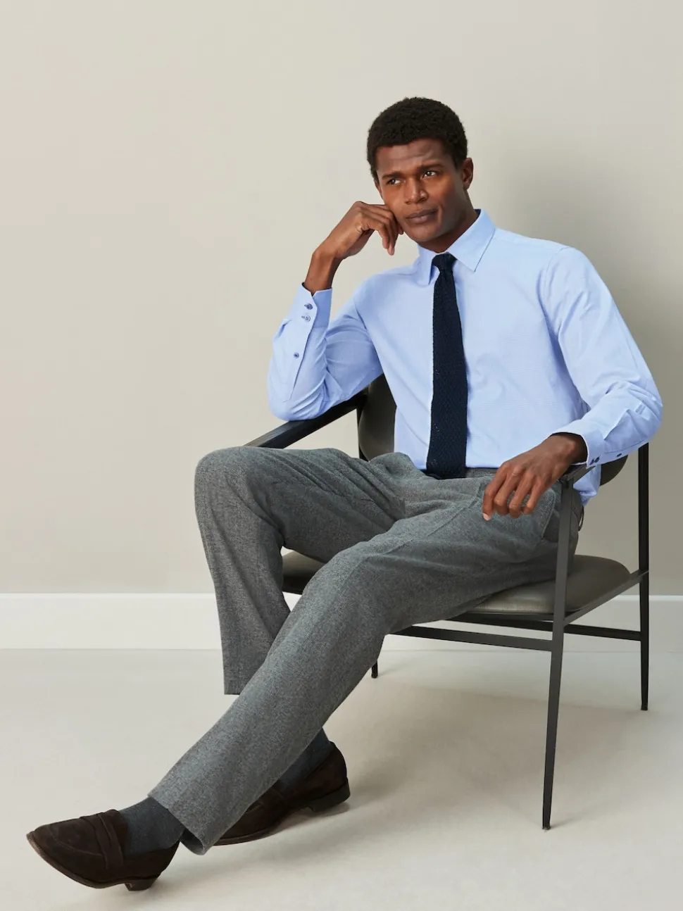 Blue Regular Fit Textured Long Sleeve Formal Shirt with Trim
