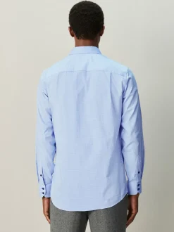 Blue Regular Fit Textured Long Sleeve Formal Shirt with Trim
