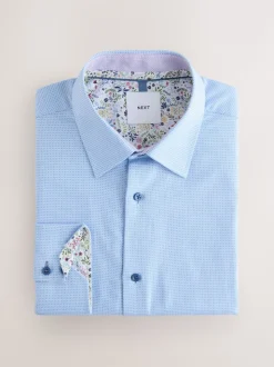 Blue Regular Fit Textured Long Sleeve Formal Shirt with Trim