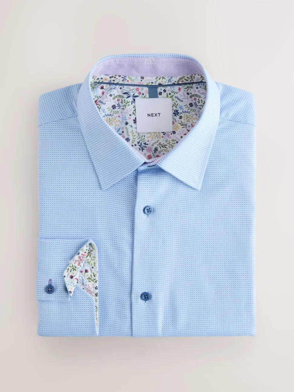 Blue Regular Fit Textured Long Sleeve Formal Shirt with Trim