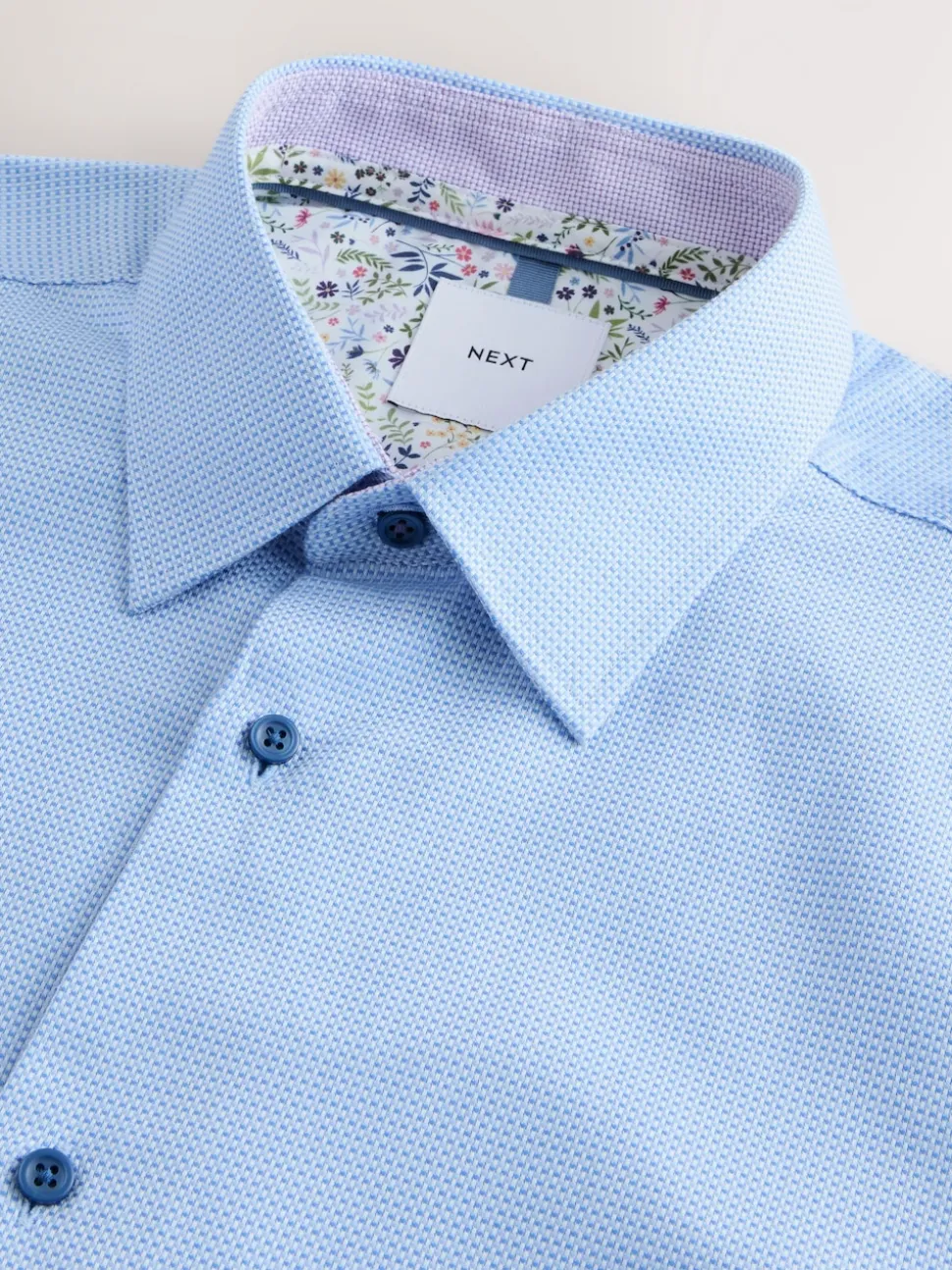 Blue Regular Fit Textured Long Sleeve Formal Shirt with Trim