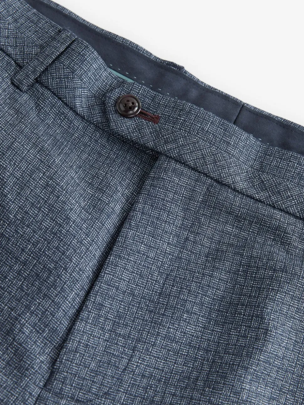 Blue Regular Fit Trimmed Textured Suit Trousers