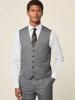 Blue Regular Fit Trimmed Textured Suit Waistcoat