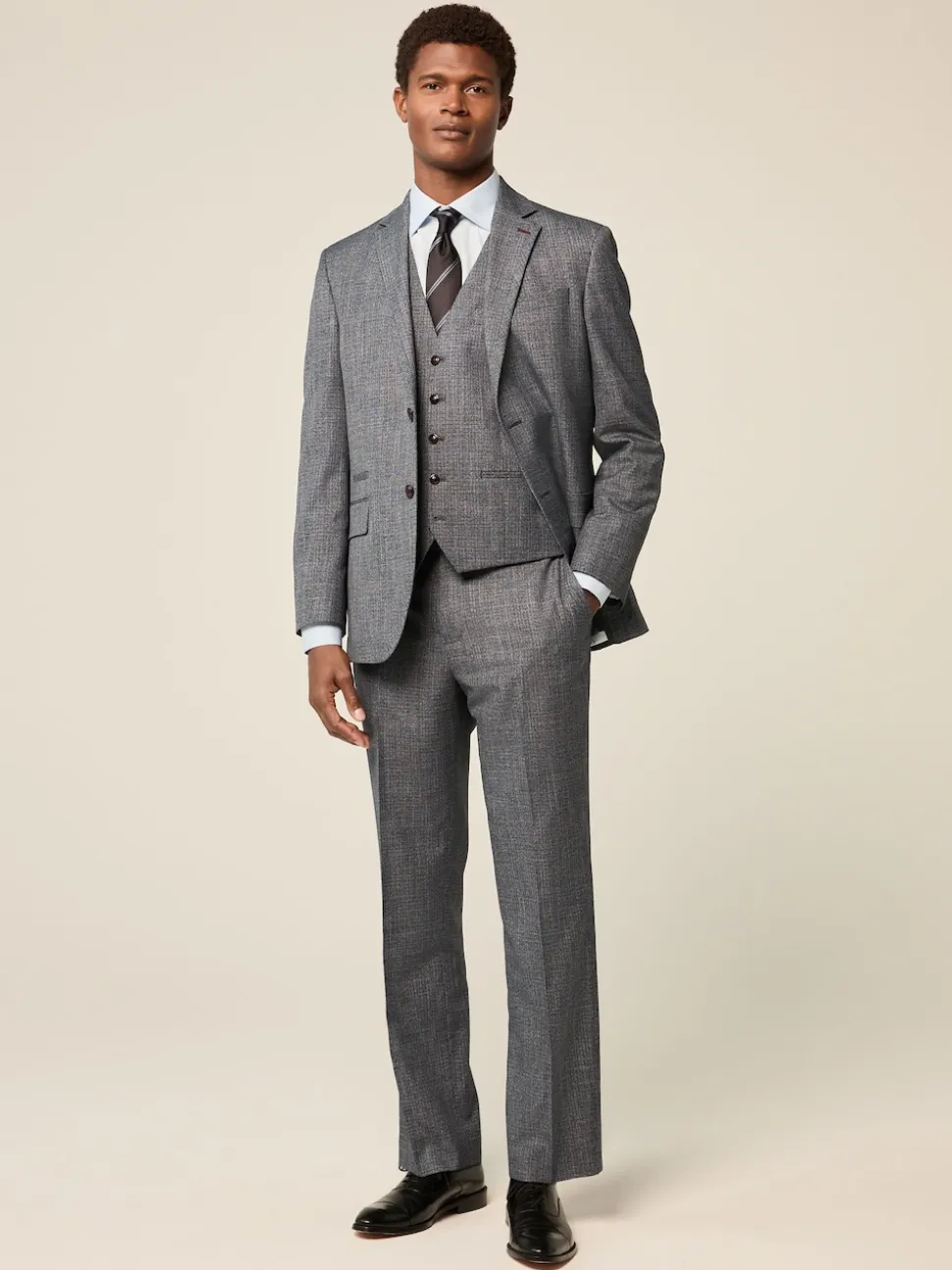 Blue Regular Fit Trimmed Textured Suit Waistcoat