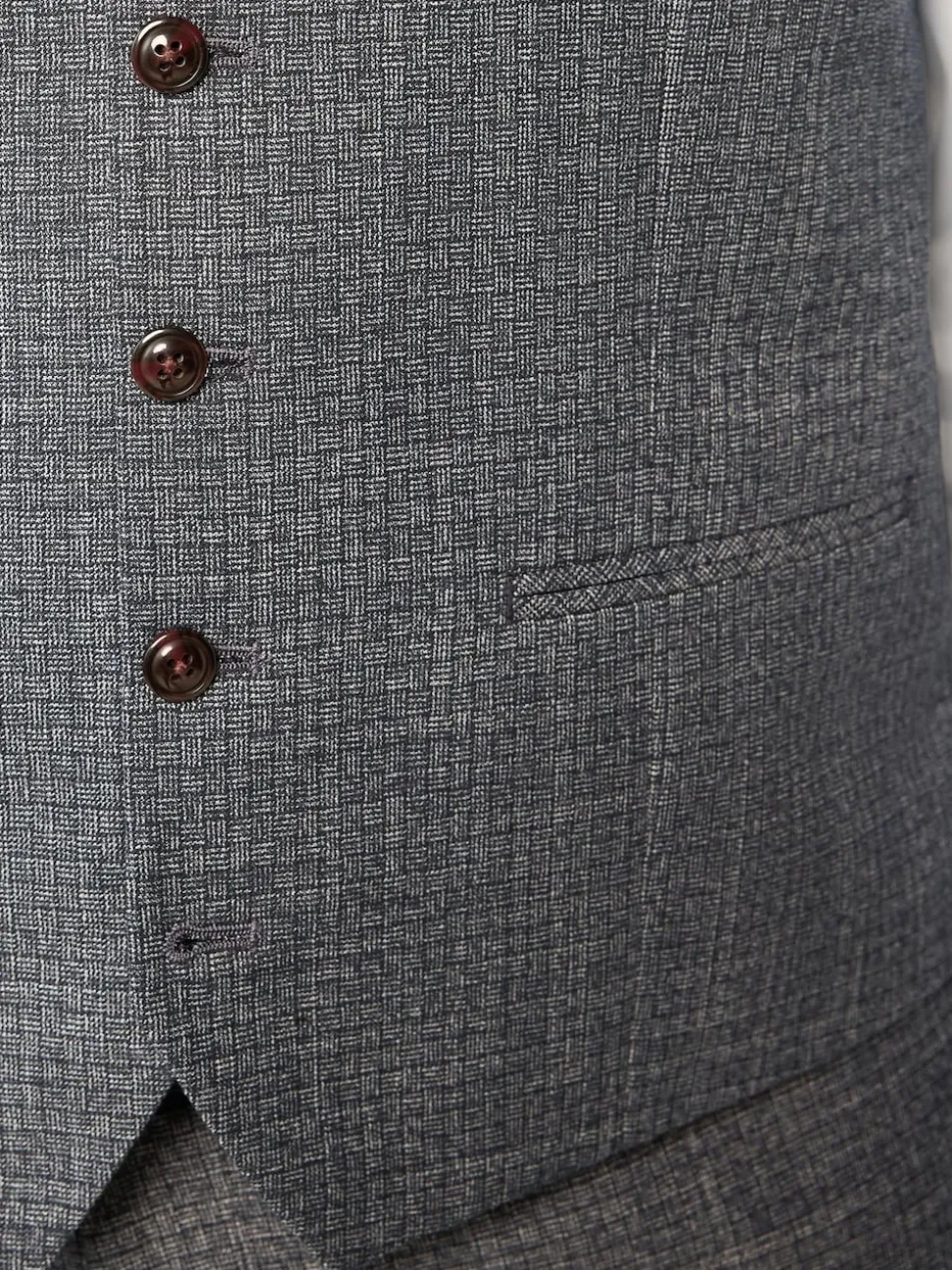 Blue Regular Fit Trimmed Textured Suit Waistcoat