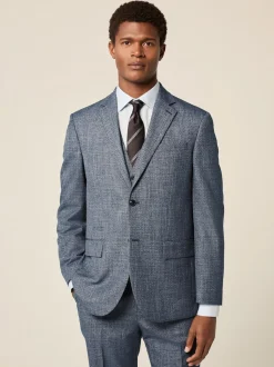 Blue Regular Fit Trimmed Textured Suit Jacket