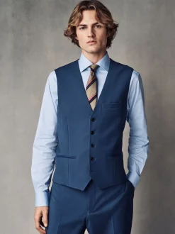 Blue Regular Fit Wool Blend Motionflex Waistcoat