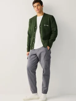 Blue Regular Tapered Fit Cotton Stretch Cargo Trousers