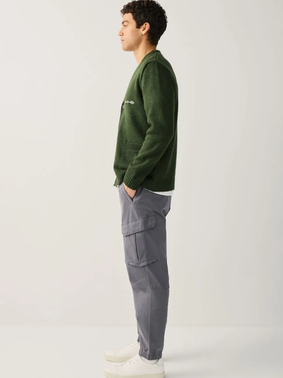 Blue Regular Tapered Fit Cotton Stretch Cargo Trousers