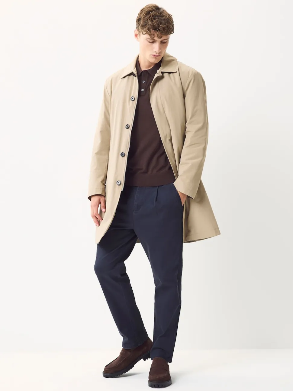 Blue Regular Tapered Fit Single Pleated Stretch Chinos Trousers